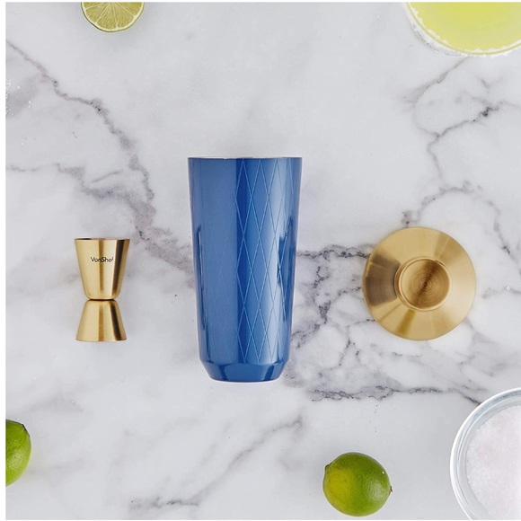 VonShef Blue Gold Cocktail Shaker, 21oz Capacity - Picture 3 of 7